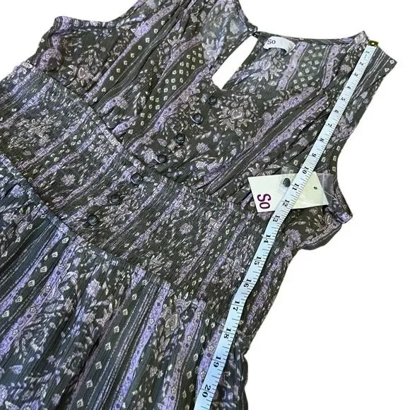 SO Smocked wide leg jumpsuit green purple floral juniors Size XL - Picture 15 of 16